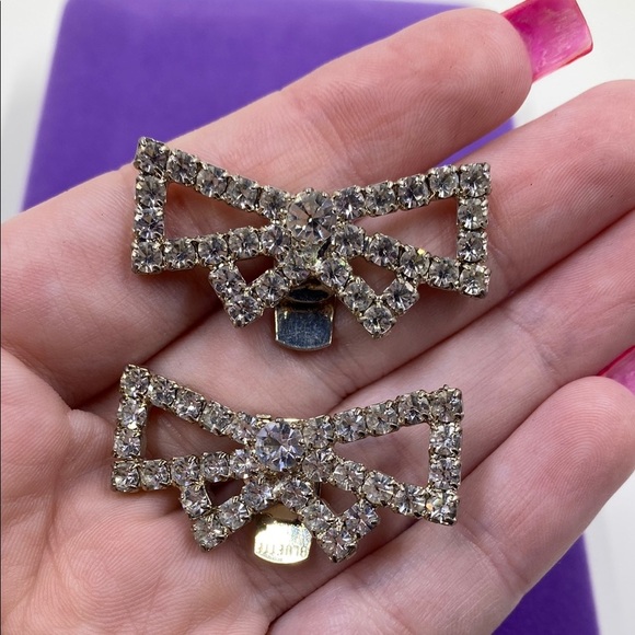 💛 Vintage Bluette Sparkling Bow Shoe Clips - Picture 2 of 5